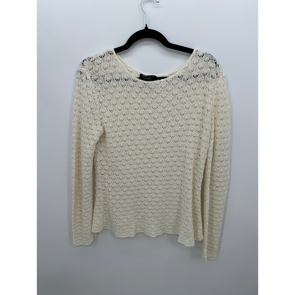 New York & Company Tops - New York & Company 100% Cotton Open Knit Sweater Cream‎ Crochet Cottagecore L